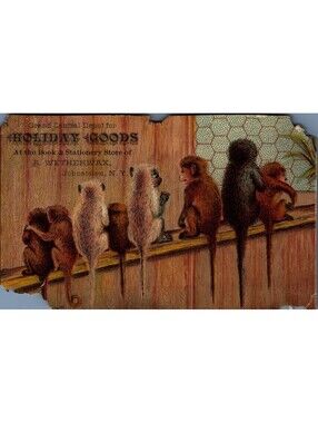 Grand Central Depot A. Wetherwax Johnstown, NY Victorian Trade Card Monkeys